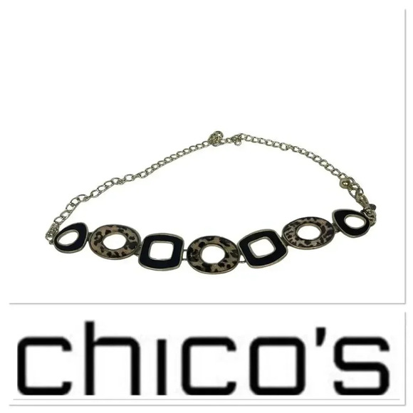 Chico’s gold chain belt with black and animal print measures 38” end to end - Picture 1 of 7